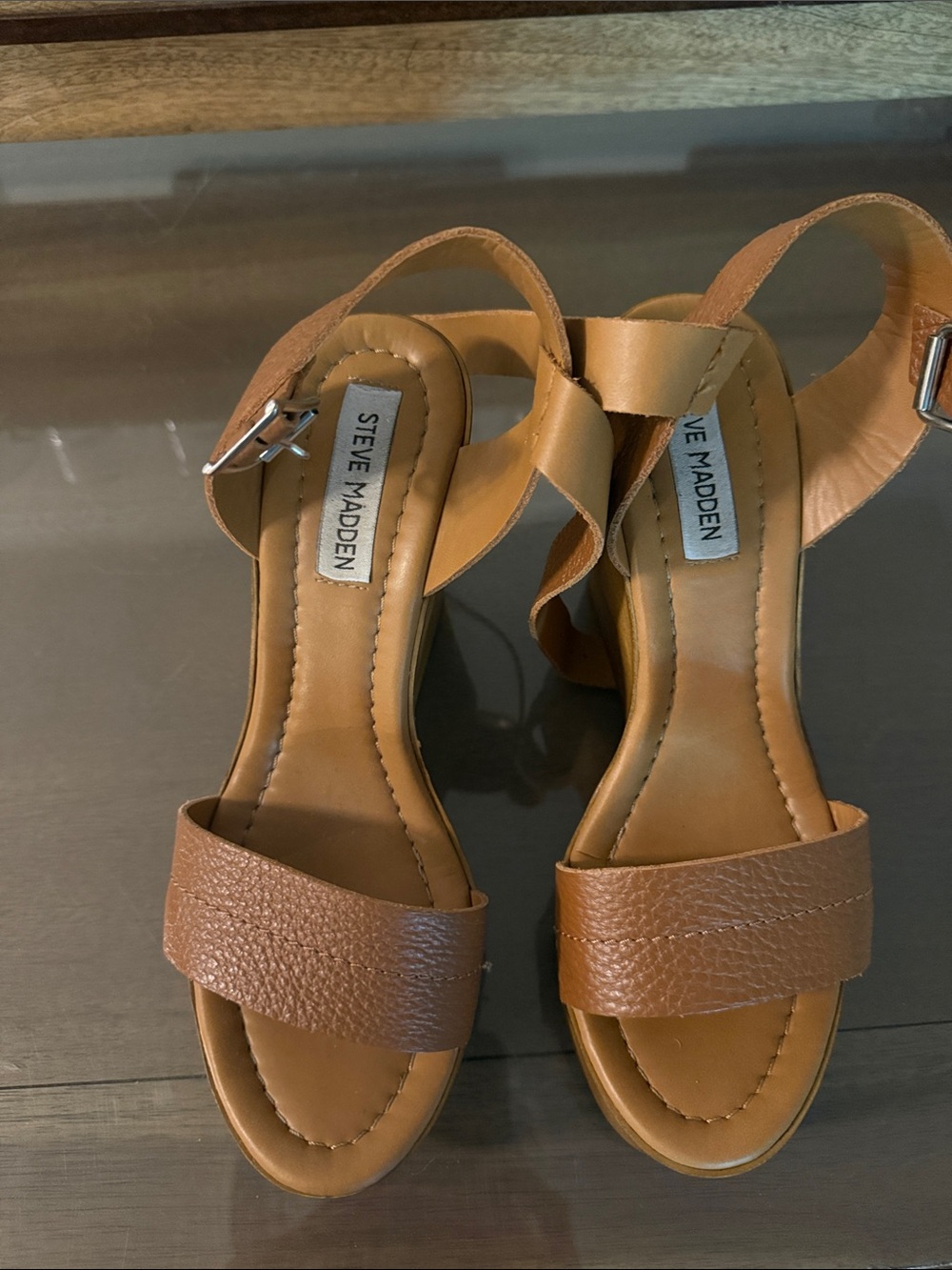 Steve Madden Cognac Leather Block Heel Sandals